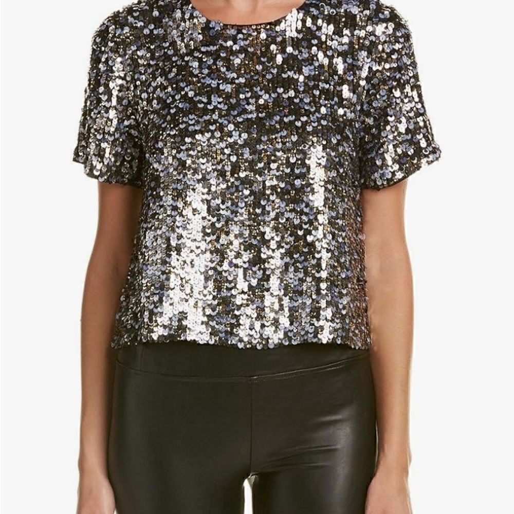 Kendall & Kiley Sequined Party Short Sleeve Blouse Size Medium